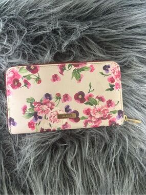 ALDO Cream Floral Zip Wallet with Pink and Purple Flowers